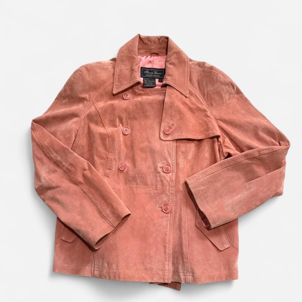 Vintage Terry Lewis pink leather double breasted jacket size L